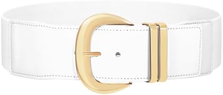WHIPPY Women Wide Elastic Waist Belt for Dresses Fashion Gold Buckle Stretchy Leather Waistband for Ladies