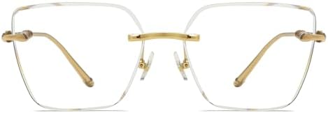 LJCZKA Blue Light Blocking Glasses Women Men Square Rimless Eyeglasses Anti Eye satrain Computer Glasses Metal Frame