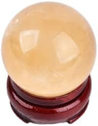 JIC Gem 2inch Natural Orange Calcite Healing Quartz Crystal Sphere Gemstone Ball with Wood Stand for Fengshui Healing and Decoration