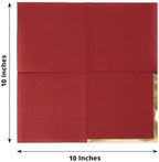 100 Count Burgundy 2-Ply Paper Beverage Napkins with Gold Foil Edge, Soft Disposable Cocktail Napkins 18 GSM - 5"x5"