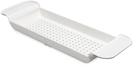 madesmart Expandable Bath Shelf, Adjustable Bathtub Tray for Bath-Night, Holds Glasses, Soaps, Toys & Bath Essentials, Non-Slip Grip, Fits Most Tubs, White