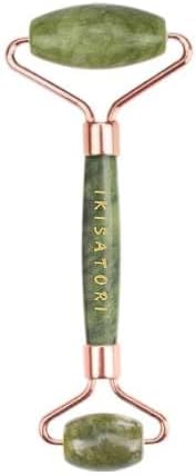 Green Jade Natural Stone Curved Facial Roller & Guasha Set - Jade Facial Massage and Face Sculpting Tool by Ikisatori (Green Jade)