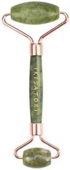 Green Jade Natural Stone Curved Facial Roller & Guasha Set - Jade Facial Massage and Face Sculpting Tool by Ikisatori (Green Jade)