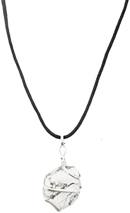 Raw White Howlite Crystal Healing Tumbled Gemstone Necklace Pendant Throat Chakra Calm Soothing Energy to Relax and Reduce Stress Jewelry Gift for Women Men