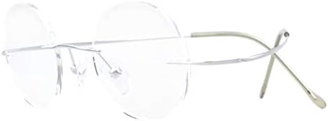 CessBlu Titanium Circle Reading Glasses Bendable Rimless Round Reader Eyeglasses for Men Women Reading