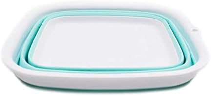 SAMMART 7.7L (2 Gallon) Collapsible Tub - Foldable Dish Tub - Portable Washing Basin - Space Saving Plastic Washtub (White/Lake Green, S)