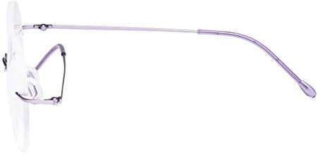 CessBlu Rimless Reading Glasses Round Readers for Men Women (Purple) +3.5