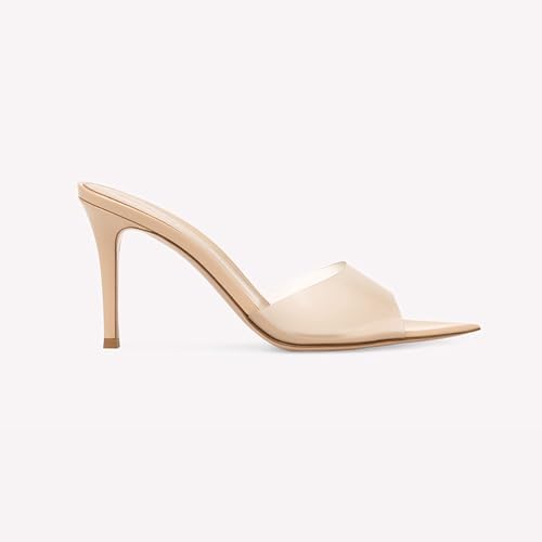 Women'S Clear Pointed Open Toe Stiletto Heel Slide Sandals Fashion Sexy Slip On Transparent Strap High Heels Mules Summer Backless Party Wedding Prom Dress Shoes