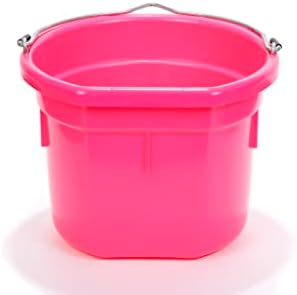 Little Giant® Flat Back Plastic Animal Feed Bucket | Horse Stall Bucket with Metal Handle | Horse Stable Feeding and Watering Supplies | 8 Quarts | Hot Pink
