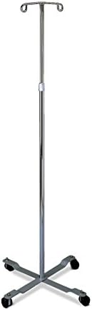 Medline 4 Leg IV Poles Stand, 2 Hook, 4 Caster, Chrome, 47 to 85" Adjustable Height