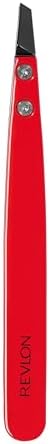 Revlon Ceramic Slanted Tip Tweezers, Precision For Eyebrow Shaping and Fine Hair Removal, Stainless Steel Body, Red, 1 Count
