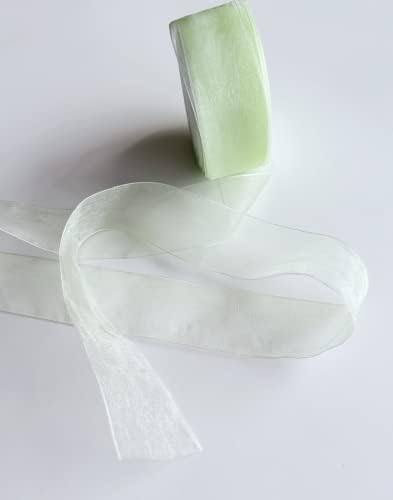 Light Green Organza Sheer Ribbon 1.5" for Floral & Craft Decoration, 50 Yard Roll
