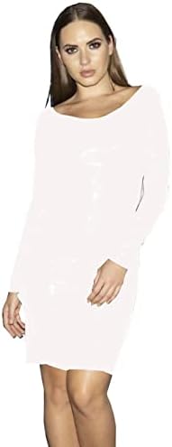 Long Sleeve Women Dress Faux Leather Pencil Dress for Women Fashion O-Neck Elegant Dresses Sexy Slim Bodycon Dress Plus Size,White,XXXL