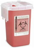 Kendall Sharps Container 1 Quart, Red Biohazard Needle Disposal Container, Portable Phlebotomy Sharps Box with Locking Lid & Clear Top for Fill Monitoring, Puncture-Resistant, Medical Waste Bin