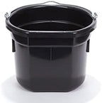 Little Giant® Flat Back Plastic Animal Feed Bucket | Animal Feed Bucket with Metal Handle | Horse Stall Feeding and Watering Supplies (Black, 8 Quart)