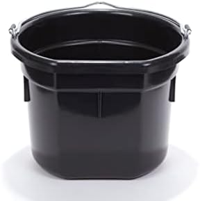 Little Giant® Flat Back Plastic Animal Feed Bucket | Animal Water and Feed Bucket with Metal Handle | 8 Quarts | Black