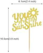 Morndew 24 PCS Gold Glitter You Are My Sunshine Cupcake Toppers for Kids Theme Birthday Party Gender Reveal Party Baby Shower Wedding Party Decorations