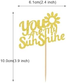 Morndew 24 PCS Gold Glitter You Are My Sunshine Cupcake Toppers for Kids Theme Birthday Party Gender Reveal Party Baby Shower Wedding Party Decorations
