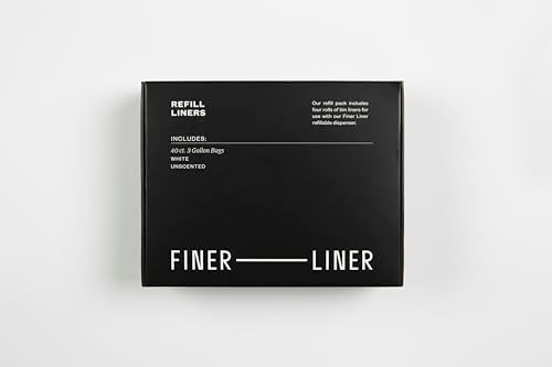 FINER LINER Refill Liners, Includes 4 rolls of unscented trash bag liners (40 count total), Fits up to 3 gallon small trash cans, fits (but does not include) Finer Liner Small Bin Liner Kit Dispenser