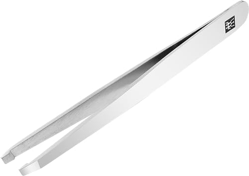 ZWILLING Slant Tweezer (plucking eyebrows, removing splinters, hand-finished, roughened tips), Polished, Silver, 3.5 inch