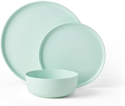Mikasa Madison Pastel Bone China Lightweight Chip Resistant 12 Piece Dinnerware Set, Mint Green