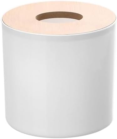 Round Tissue Box with Bamboo Lid, Round Decorative Waterproof Toilet Paper Roll Cover for Bedroom, Dinner Table, Office,Kitchen Bathroom Tissue Box Cover, Standard