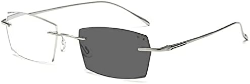 Rimless Transition Photochromic Reading Glasses Anti UV Sunglasses for Men Women Computer Presbyopia Readers