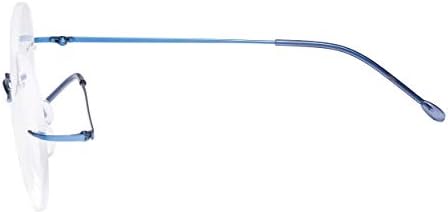 CessBlu Rimless Reading Glasses Round Readers for Men Women (Blue) +2.25