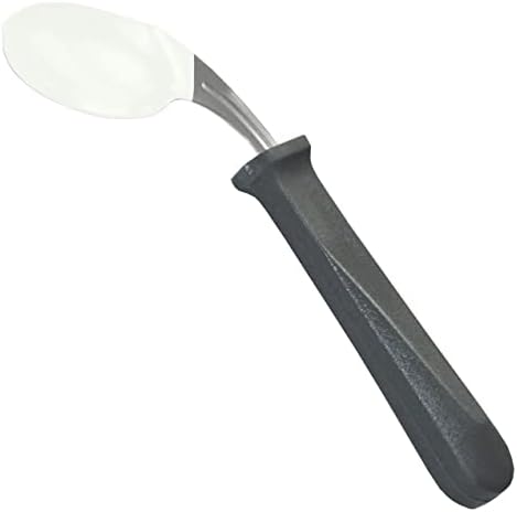 Rehabilitation Advantage Right Handed Grip Easy Coated Offset Spoon, Gray