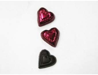 Dark Chocolate Burgundy Color Foiled Hearts - 1 LB Premium Chocolate, 60 Pieces