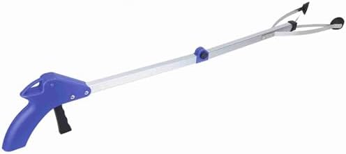 Hapivida Folding Trash Grabber, Aluminum Alloy Garden Waste Pick Up Tool with Extendable Handle and Locking Clamp for Leaves Collecting Yard Cleaning (Blue Handle)