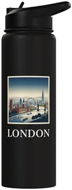 London England Europe Thames Skyline Landmark Graphic Stainless Steel Insulated Water Bottle