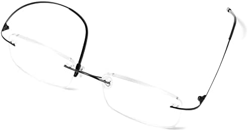 Lanomi Rimless Reading Glasses Blue Light Blocking Ultralight Metal Men Rectangular Reader Aid Anti Blue Eyeglasses