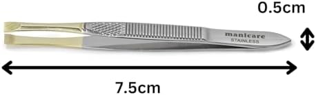 MANICARE Flat Tweezer, Gold Plated to highlight dark hairs