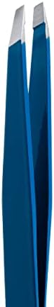 Rubis Classic Stainless Steel Slanted Tweezers for Precise Eyebrows and Hair Removal, 1K109, Made in Switzerland, Blue