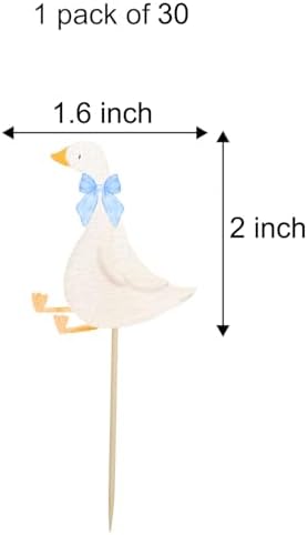 30 Pcs Silly Goose Cupcake Toppers Birthday White Goose Baby Shower Theme Decorations Party Supplies for Cake Decorations Birthday Party Supplies(Blue Bow)