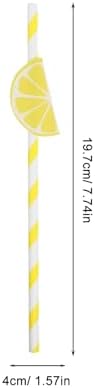 NUOBESTY 20pcs Yellow Stripe Lemon Paper Drinking Straws Decorative Cocktail Straws for Juice Party and Coffee Cups Summer Birthday Supplies