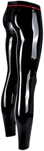 Latex Men Trousers with Trims Ring Holes Skinny Latex Leggings,Black,Large