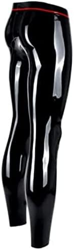 Latex Men Trousers with Trims Ring Holes Skinny Latex Leggings,Black,Large