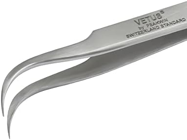Vetus Tweezer Non-magnetic Stainless Steel Curved Slant Tip Eyelash Eyebrow Tool ST-15