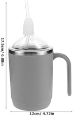 Adult Sippy Cup with Straw and Handle 450ml Spill-proof Stainless Steel Drinking Cup for Elderly Disabled Patients and Pregnant Women, Travel Leakproof Senior Water Bottle for Soup