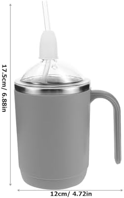 Adult Sippy Cup with Straw and Handle 450ml Spill-proof Stainless Steel Drinking Cup for Elderly Disabled Patients and Pregnant Women, Travel Leakproof Senior Water Bottle for Soup