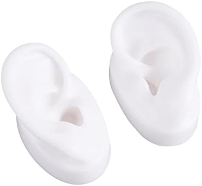 (One Pair) Silicone Ear Model Soft - Flexible Earmold Ear Displays for Acupuncture, Jewelry, Audio Music Recording, Education (White)