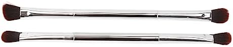2pcs Double Ended Eyeshadow Brush Set Silver Makeup Soft Fiber Hair Nose Contour Brush Cosmetic Tool