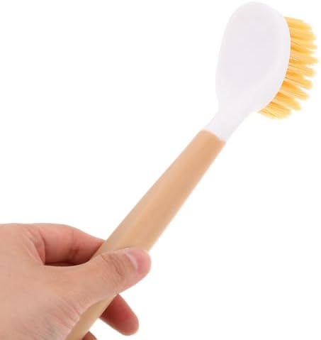 Cabilock Kitchen Dish Brush with Handle, Heavy Duty Stiff Scrub Brush for Cleaning Pans, Wok, Pots and Sink, Non-Scratch Dishwashing Scrubber with Scraper for Household Kitchen Utensil Supply