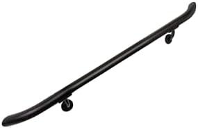 Complete Aluminum Handrail KIT for Indoor/Outdoor – Stylish Round Shape with Curved Ends. Includes Wall Mounts, Hardware, Ergonomic 1-3/8" Dia, ADA Returns (Black Textured, 3' Length)