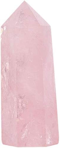 Angelstones Natural Rose Quartz Gemstone Healing Crystal Hexagonal Pointed Reiki Chakra Faceted Prism Wand Carved Stone Figurine Home Decor