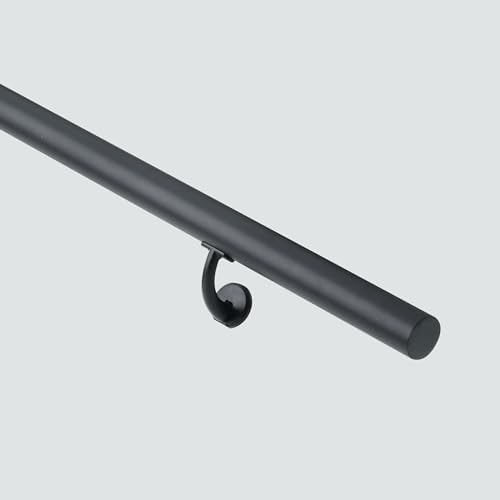 3FT Modern Aluminum Handrail Set, handrails for Indoor Stairs,Deck,Slope, Wall Mounted Staircase handrails, Zink Alloy Brackets Included,Rust Free. (Matte Black, 3 FT)