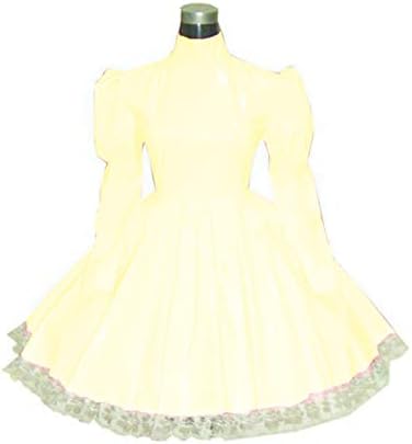 Plus Size Bridesmaid Dress Long Sleeve Maid Dress Cute Cosplay Costumes Vinyl Dresses Candy Color Lace 7XL Women Dresses,Beige,XXXL