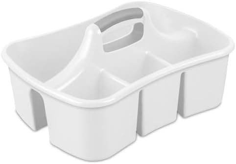 Sterilite 6 Pack Divided Ultra Caddy, Plastic Portable Storage to Hold Bathroom and Cleaning Supplies, White - 5 Large Compartment Organizer